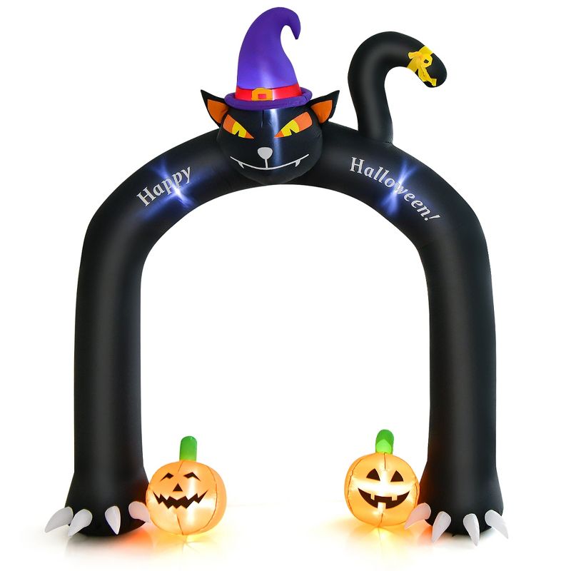 Costway 9FT Halloween Inflatable Cat Archway Blow-up Doorway Decoration with Wizard Cat & Pumpkins  Bright LED Lights, 2 of 11