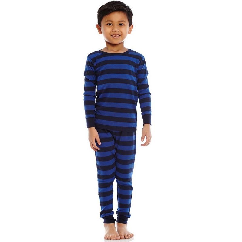 Leveret Kids Two Piece Cotton Striped Boys Pajamas, 2 of 5