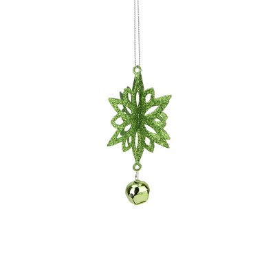 Ganz Bright Green 3-D Snowflake Jingle Bell Drop Christmas Ornament 4.25"