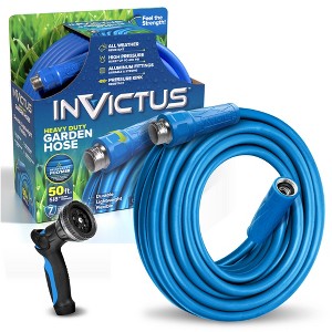 Invictus Heavy Duty Garden Hose with 10-Function Spray Nozzle – Lightweight, Kink-Free, 400 PSI High Pressure Hose - 1 of 4