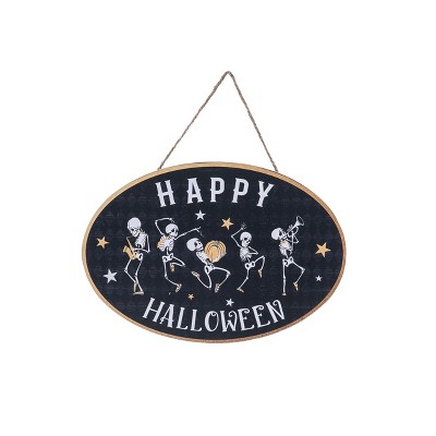 Transpac Wood 8.98 in. Black Halloween Dancing Skeleton Hanging Wall Art