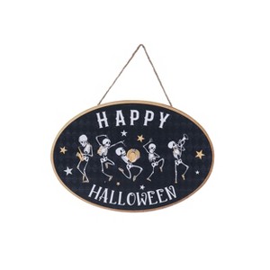Transpac Wood 8.98 in. Black Halloween Dancing Skeleton Hanging Wall Art - 1 of 3