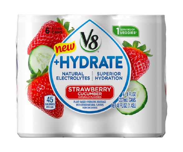 V8 +Hydrate Strawberry Cucumber Juice Drink - 6pk/8 fl oz Cans