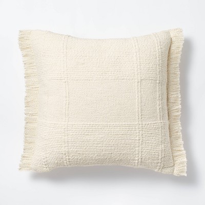 Oversize Woven Plaid Square Throw Pillow White - Threshold™ designed with Studio McGee