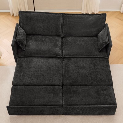 NicBex Convertible Pull Out Sofa Bed Loveseat Couch with Charging Ports & Side Storage,Chenille Fabric Sleeper Sofa for Living Room,Bedroom,Black73.6"