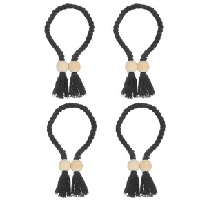 Unique Bargains Hand Woven Wooden Ball Decorative Magnetic Curtain Tiebacks - 1 of 4