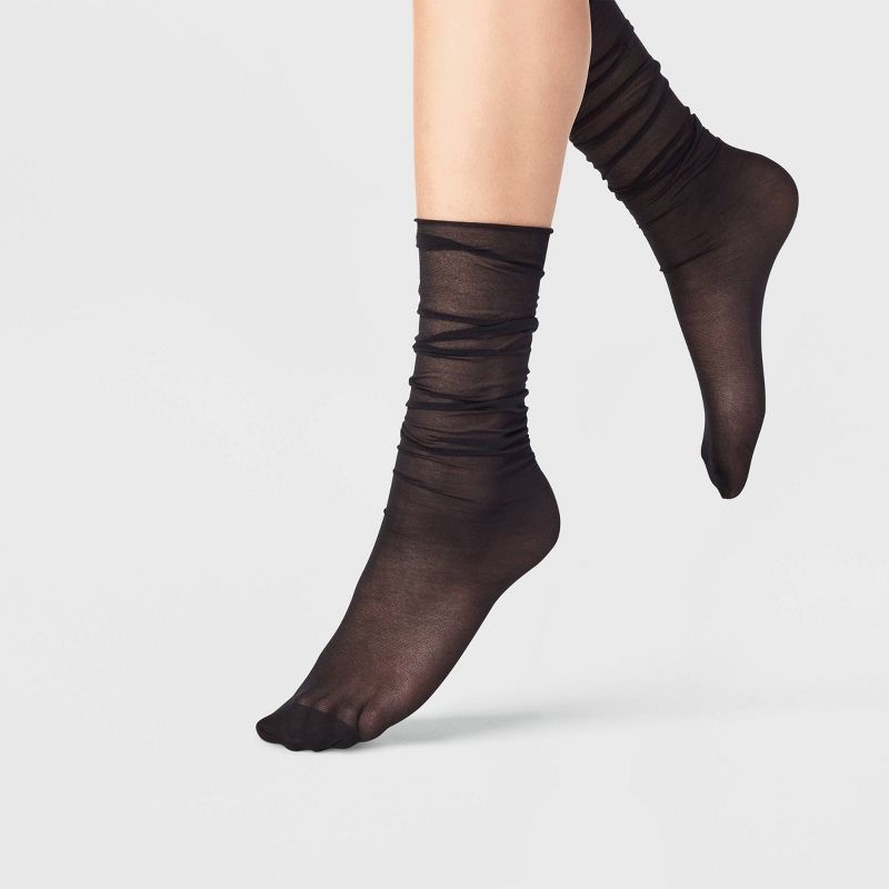 Women&#39;s 2pk Basic Sheer &#38; Polka Dot Slouch Anklet Socks - A New Day&#8482; Black/Pink 4-10, 3 of 5