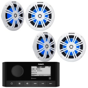 Fusion MS-RA60 Marine Stereo With Wireless Connectivity with 2 Pairs 49KM604WL KM 6.5" 4Ω Blue Lighted LED Marine Coaxial Speakers - Pair - 1 of 4