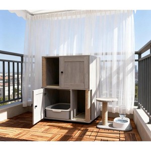 Cat Litter Box Enclosure for 2 Cats-Double Room Hidden Enclosed Furniture with Scratch Posts&Double-Layer Litter Mats - 1 of 4