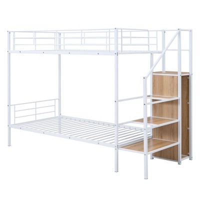 NicBex Twin Over Twin Bunk Bed with Guardrail,Twin Loft Bed with Lateral Storage Ladder and Wardrobe,Modern Bunk Beds,Bunk Beds for Bedroom