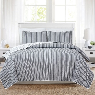 Market & Place Nora Striped Reversible Quilt Set Twin Grey : Target