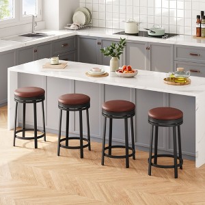 Swivel Bar Stools, 24" Round Bar Chairs, Backless Modern Breakfast Chairs with PU Leather Upholstered for Kitchen Islands, Bar, Cafe - 1 of 4