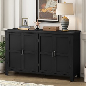 4-Door MDF Storage Sideboard with Adjustable Shelves, Retro Metal Handles and Pinewood Legs for Living Room, Study, or Entryway - 1 of 4