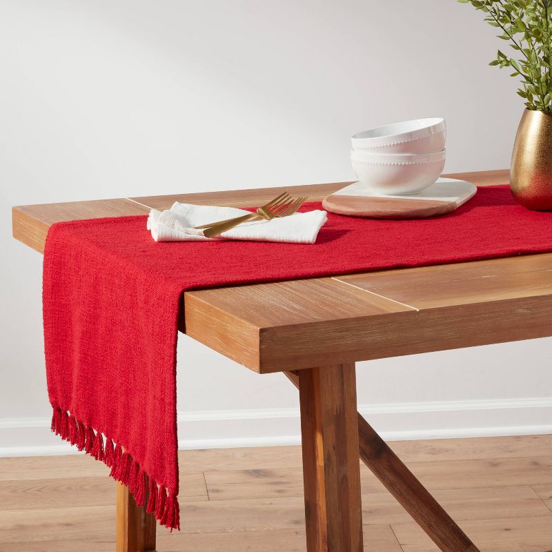 90&#34; x 20&#34; Cotton Textured Table Runner Red - Threshold&#8482;, 3 of 5