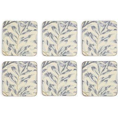 Pimpernel Morris and Co Willow Bough Blue Coasters, Set of 6, Cork Backed Board, Heat and Stain Resistant, Drinks Coaster for Tabletop Protection
