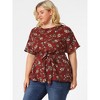 Women's Plus Size Ruffle Tie Waist Short Sleeve Chiffon Floral Blouse - Agnes Orinda - 4 of 4