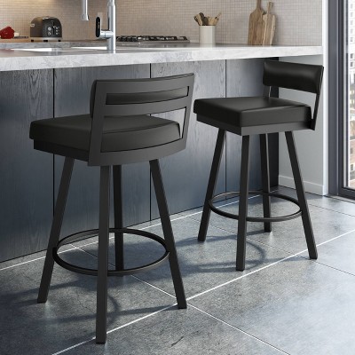Travis 26'' Black Faux Leather Swivel Metal Counter Stool