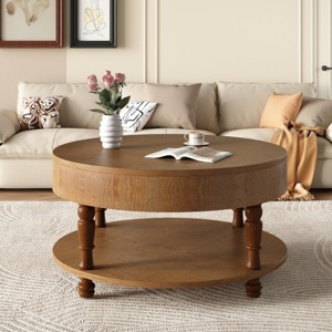INFURNIC Coffee Tables Modern Round Coffee Table with Dual Storage and Hidden Compartment for Living Room, Brown, 31.5"*31.5"*21.25" - 1 of 4