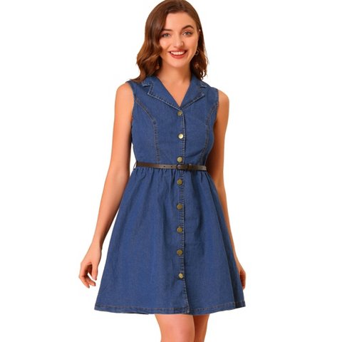 Женские платья INSPIRE CHIC Women's Sleeveless Notched Lapel Denim Dress Blue X-Small