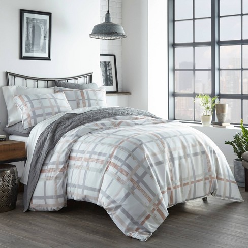 gray plaid bedding set