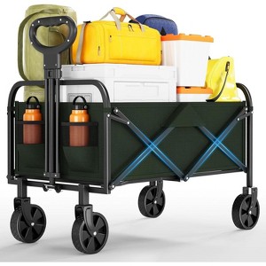 Collapsible Wagon Cart, Foldable Utility Wagon for Transporting Gifts, All-Terrain Wheels, Adjustable Handle, Drink Holders, Beach, Camping - 1 of 4