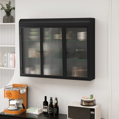 DOMETOUR 3 Door Arched Wall Mounted Glass Cabinet for Kitchen, Living Room and Bathroom