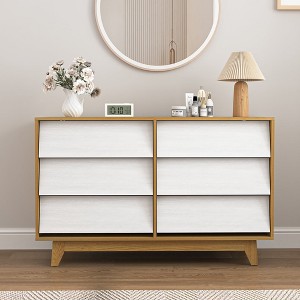 Resenkos Bevel Design 6 Drawer Double Dresser for Bedroom, Vintage Chest Beside Table for Closet, Nursery, Living Room, Natural&White Brown - 1 of 4