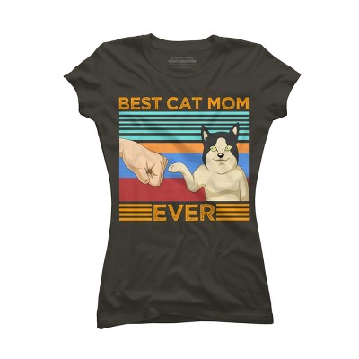 Junior's Design By Humans Best Cat Mom Ever Retro Stripes By shirtpublic T-Shirt