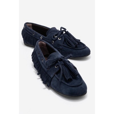 Fenora - Navy Genuine Leather Fringed Tassel Loafer (Women) | Forever & Always Shoes