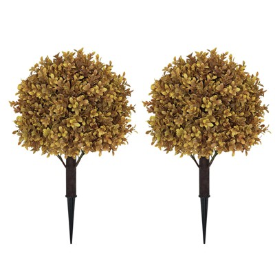 poetree 24" Fake Boxwood Plant – Seasonal Artificial Topiary Ball Tree with Ground Spike 2-Peck for Indoor & Outdoor Décor