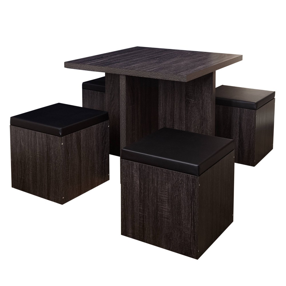 Photos - Dining Table 5pc Howard Dining Set with Storage Ottoman Black/Gray - Buylateral