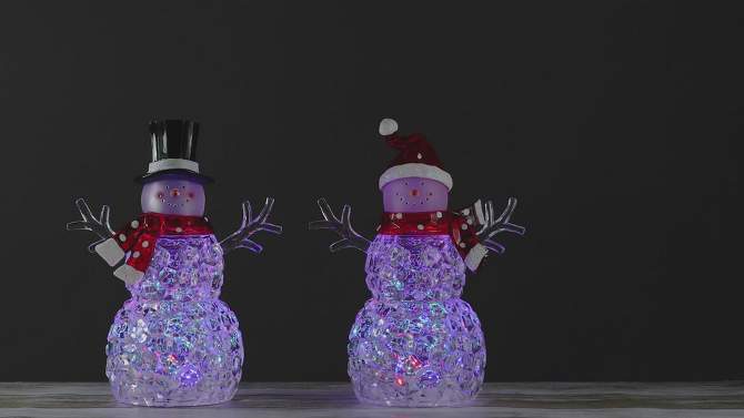 Northlight LED Lighted Snowmen Acrylic Christmas Decorations - 9" - Set of 2, 2 of 8, play video