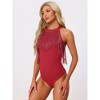 Allegra K Women's Party Neck Fringe Trim Sleeveless Halter Bodysuit - 4 of 4