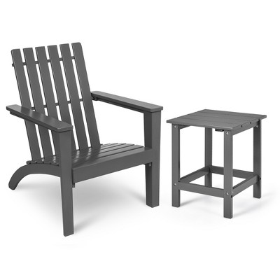 Costway 2PCS Patio Adirondack Chair Side Table Set Solid Wood Garden Deck Grey