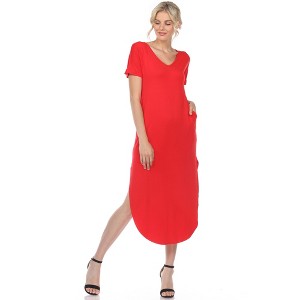 Women's Short Sleeve V-Neck Maxi Dress - White Mark - 1 of 4