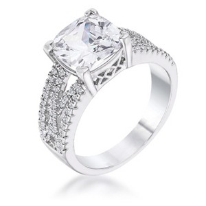 Slickblue 3 Ct. Cushion Cut CZ Engagement Ring, Rhodium Plated Criss-Cross Band, Multiple Color Options, Sizes 5-10 - 1 of 3