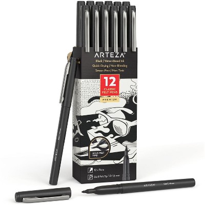 Arteza Set of 12pcs, Classic Felt Pens Black, Fiber tip (ARTZ-4482)