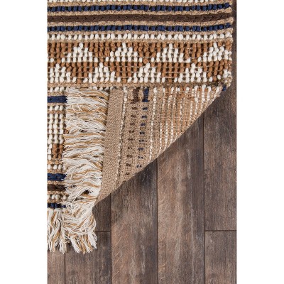 Handwoven Ivory and Brown Wool Cotton Geometric 6' x 9' Area Rug