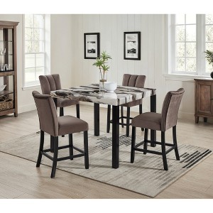 5-Piece Counter Height Dining Set with Faux Marble Table and 4 Upholstered Chairs - 1 of 4