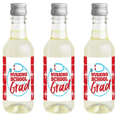 Big Dot of Happiness Nurse Graduation - Mini Wine and Champagne Bottle Label Stickers - Medical Nursing Graduation Party Favor Gift - Set of 16