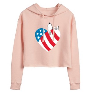 Women's - Peanuts - Snoopy On Flag Heart Cropped Graphic Hoodie - 1 of 4