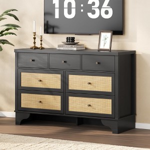7 Drawer Dresser for Bedroom, 47.3'' Wide Wood Chest of Drawers with Natural Rattan Drawers - 1 of 4