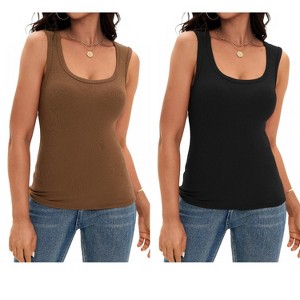 ATHLECHIC Women's Scoop Neck Ribbed Wide Strap Sleeveless Workout Basic Sport Tank Tops 2 Packs - 1 of 4