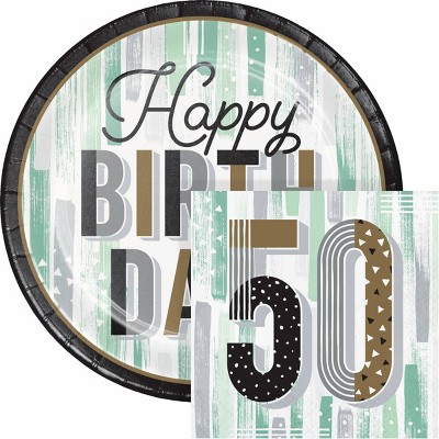 Creative Converting Minted Milestone Chocolate Chip Mint 50th Birthday Plates and Napkins Set 48ct