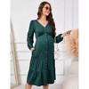 Women's Maternity Dress V Neck Long Sleeve Button Front Tiered Hem Casual Midi Dress - 4 of 4