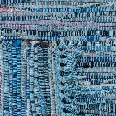 Hand-Woven Blue and Multi-Stripe Cotton Wool Runner Rug, 2'3" X 11'