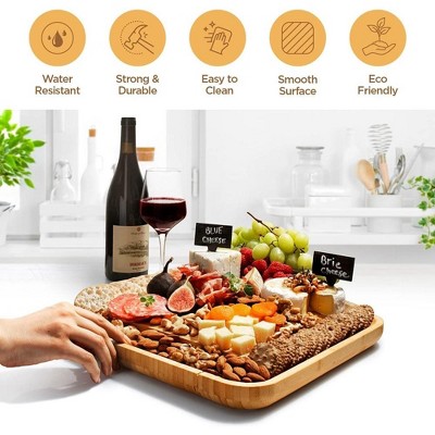Eco-Friendly Light Brown Bamboo Cheese Board Set with Cutlery Drawer