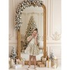 2Bunnies Christmas New Year Holiday Girl Gold Shimmer Sparkle Sequin Dress Puff Sleeve - 3 of 4