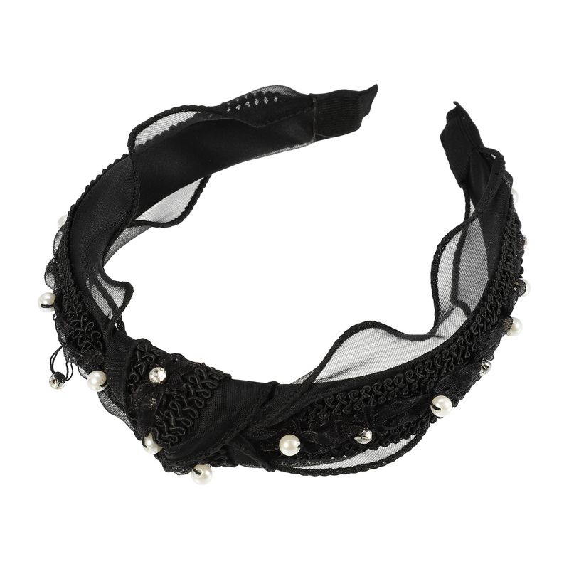 Unique Bargains Women's Rhinestone Faux Pearl Beaded Knotted Headbands Black 1 Pc, 1 of 8