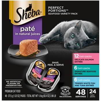 Sheba Perfect Portions Paté In Natural Juices Seafood Premium Adult Wet Cat Food - 2.6oz/24ct Variety Pack